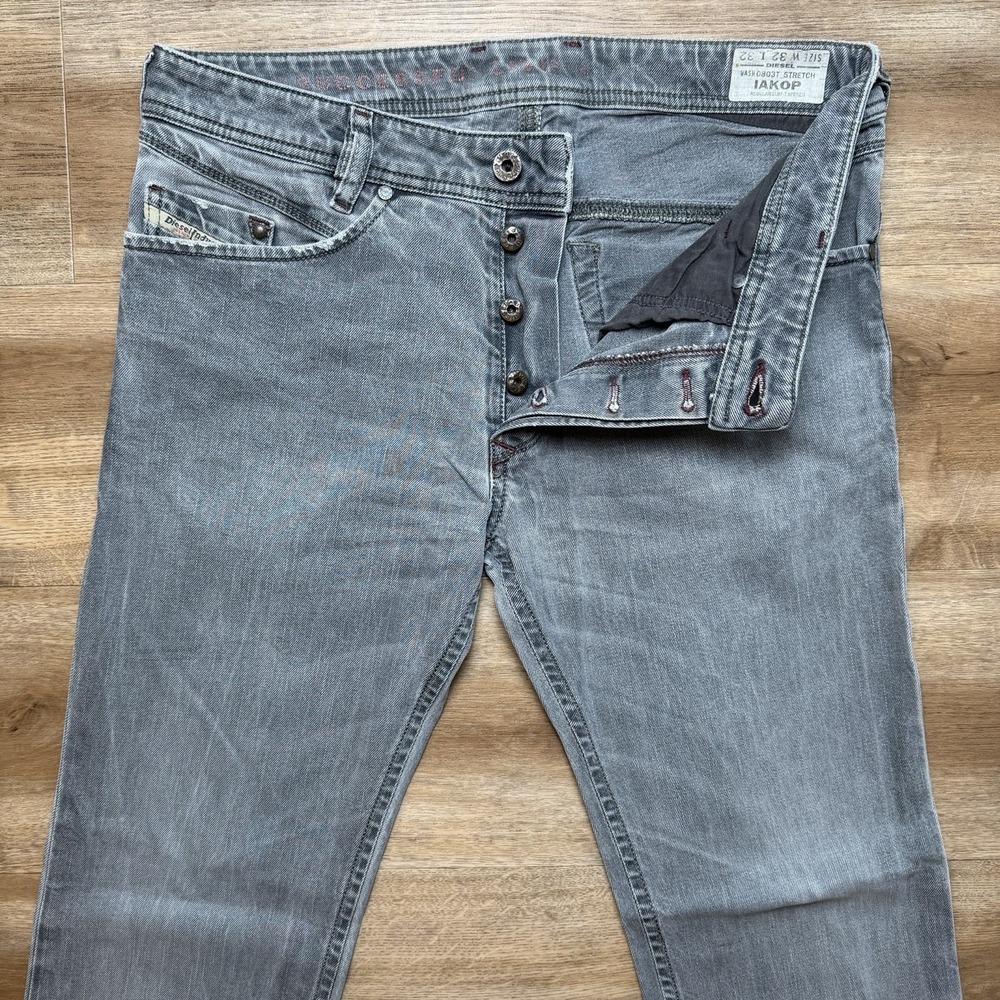 Diesel Iakop Jeans Men 32x30 Gray Slim Tapered Italy Charcoal Whiskered 0803T - Picture 2 of 16